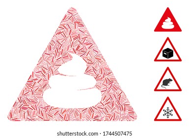 Linear collage shit danger icon organized from narrow elements in variable sizes and color hues. Linear items are united into abstract vector collage shit danger icon. Bonus icons are added.