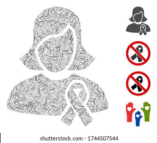 Linear collage solidarity tie icon constructed from narrow elements in various sizes and color hues. Linear parts are arranged into abstract vector collage solidarity tie icon. Bonus icons are added.