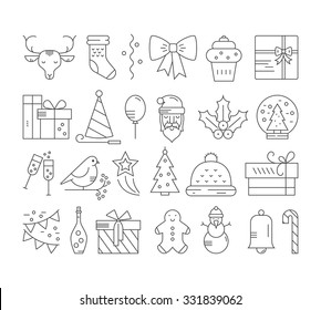 Linear collection of Christmas icons