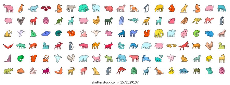 Linear collection of colored Animal icons. Animal icons set. Isolated on White background - Shutterstock ID 1572329137