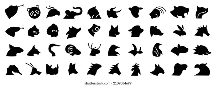 Linear collection of head Animal icons,head Animal icons set.