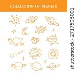 Linear collection of Planets illustration doodle icon on a white background