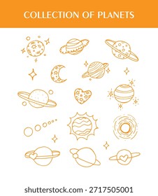 Coleção linear de Planetas ilustração ícone doodle em um fundo branco