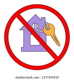 A linear color drawing of a forbidding sign, a crossed-out keychain with keys. Prohibition on the use of keys. vector isolated on a white background