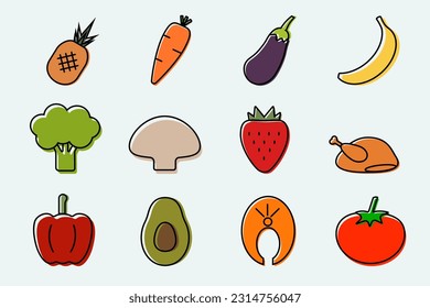 linear color icons proper nutrition