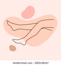 signo de piernas de color lineal. una mujer hermosa descansa en la playa o en el procedimiento de cuidado corporal. interesante pose, tendencia conceptual de la imagen de la moda. estilo simple dibujado a mano. fondo rosa