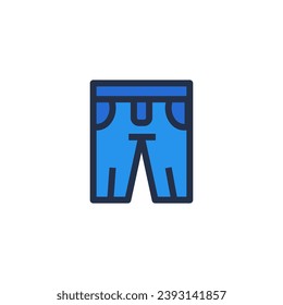 Linear color pictogram of long shorts below knee. Casual clothes and shoes. Wardrobe item to create modern fashionable look. Simple outline stroke vector symbol isolated on white background