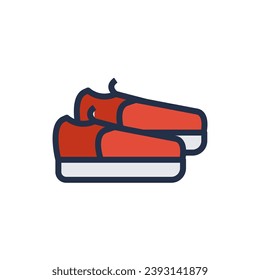 Linear color pictogram of pair of men boots with thick soles. Casual clothes and shoes. Wardrobe item to create modern fashionable look. Simple outline stroke vector symbol isolated on white back