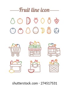 Conjunto de color lineal. Icono de compras de frutas