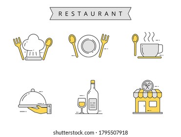 Linear color style of restaurant icon set isolated on white background 
