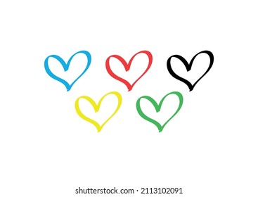 Linear colored hearts on a white background.