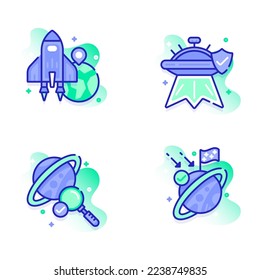Linear Colored Space and Astronomy Icons Illustration