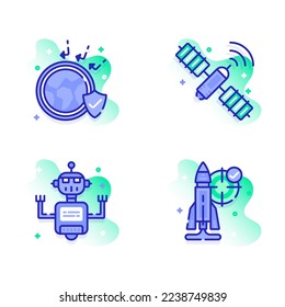 Linear Colored Space and Astronomy Icons Illustration