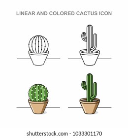 Linear and coloren cactus icon