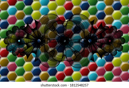 Linear Colorful badge. Hexagon fashionable background. Illustration. 