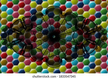 Linear Colorful candy multicolored realistic badge. Hexagon handsome background. Intense illustration. 