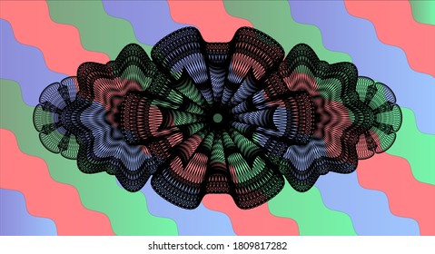 Linear Colorful multicolored emblem.Curvy classic background. Intense illustration. 