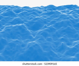 Linear colorful procedural water surface. Striped digital extraterrestrial liquid structure. Trendy wireframe cybernetic waves. Modern illustration for a background. Element of design.