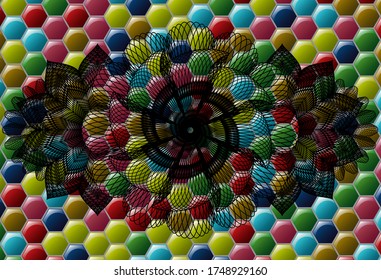 Linear Colorful realistic badge. Hexagon fashionable background. Vector illustration. 