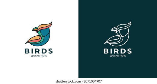 Logo-Set mit linearem und bunter Stil