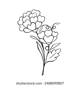 linear coloring peonies bud decorative outline, vector illustration