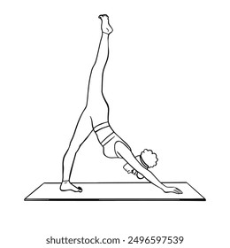 Linear coloring yoga pose dog face down young girl