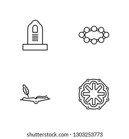 Linear Commandments, Holy scriptures, Bead, Crown of thorns Vector Illustration Of 4 outline Icons. Editable Pack Of Commandments, Holy scriptures, Bead, Crown of thorns