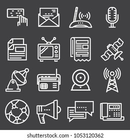 Linear communication icons set on gray background