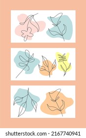 Linear composition set. Graceful, thin lines and spots. Panel and poster for the interior. Pastel and bright colors. Black line.	