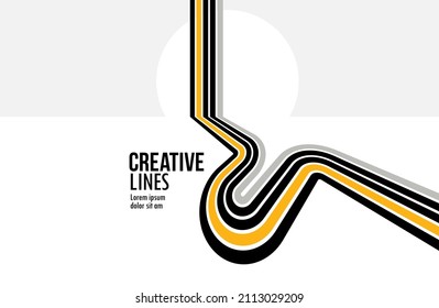 Linear composition vector road to horizon, abstract background with lines in 3D perspective, optical illusion op art, black and yellow colors.