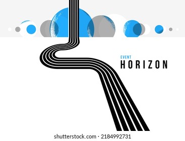 Composición lineal vectorial camino a horizonte, fondo abstracto con líneas en perspectiva 3D, ilusión óptica op art, color negro y azul.