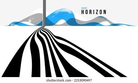 Linear composition vector road to horizon, abstract background with lines in 3D perspective, optical illusion op art, black and blue colors.