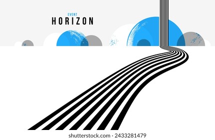 Linear composition vector road to horizon, abstract background with lines in 3D perspective, optical illusion op art, black and blue colors.