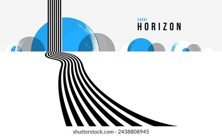Linear composition vector road to horizon, abstract background with lines in 3D perspective, optical illusion op art, black and blue colors.
