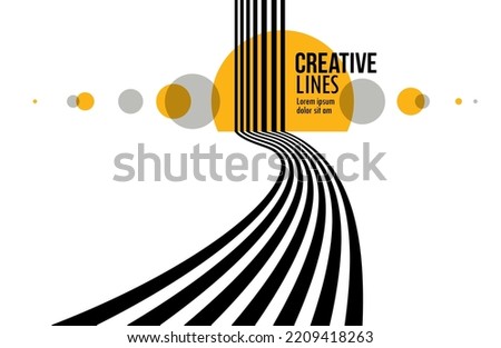 Linear composition vector road to horizon, abstract background with lines in 3D perspective, optical illusion op art, black and yellow colors.