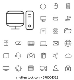 Linear computer icons set. Universal computer icon to use in web and mobile UI, computer basic UI elements set