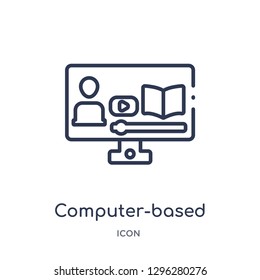 Linear computer-based training icon from Elearning and education outline collection. Thin line computer-based training icon vector isolated on white background. computer-based training trendy