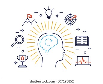 Linear concept of human mind process, human brain thinking and opportunities. Modern vector concept