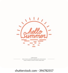 Linear conceptual emblem Hello summer. Vector illustration.