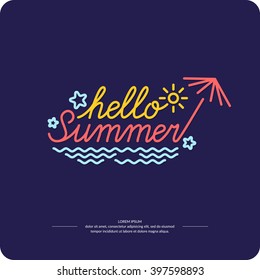 Linear conceptual emblem Hello summer. Vector illustration.