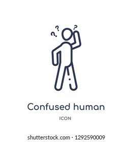 Linear Confused Human Icon From Feelings Outline Collection. Thin Line Confused Human Icon Vector Isolated On White Background. Confused Human Trendy Illustration