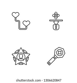 Linear Connect, Profile, Knowledge, Glass Vector Illustration Of 4 outline Icons. Editable Pack Of Connect, Profile, Knowledge, Glass