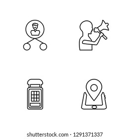 Linear Connection, Phone booth, Speaking, Smartphone Vector Illustration Of 4 outline Icons. Editable Pack Of Connection, Phone booth, Speaking, Smartphone