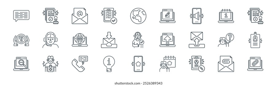 linear contact us icon pack. vector thin line attachment, approve, email, calendar, receive, id card, smartphone, hyperlink icons suitable for apps and websites ui designs