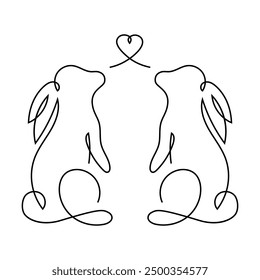 linear continuous design of two rabbits with heart in black color