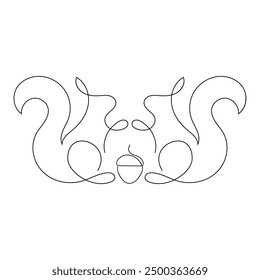 linear continuous design of two squirrels with acorn in black color