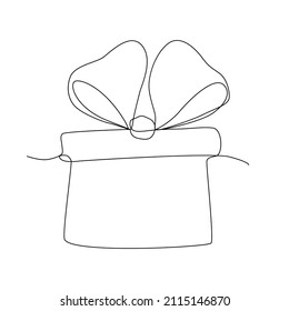 Linear continuous drawing of a gift box with a bow
