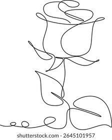 Linear continuous drawing of rose hand drawn without artificial intelligence