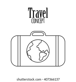 Linear contour icon - suitcase and globe. Concept of travel, business,adventure,holiday,trip, Emblem,symbol, logo for tourism companies, tour Agency,tour operator, hotel business, transport company