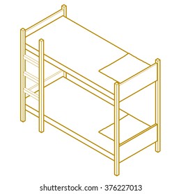 linear contour sign vector illustration. bunk bed isometric perspective view